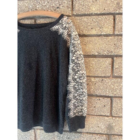 J.Crew Womens Medium Gray Sweater With White Lace Floral Sleeves - Picture 2 of 5